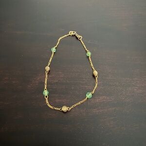Peridot Link Bracelet Anklet Italy Gold Plated Over 925 Sterling Silver 8.75"